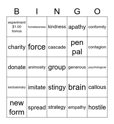 Kindess Contagion Bingo Card