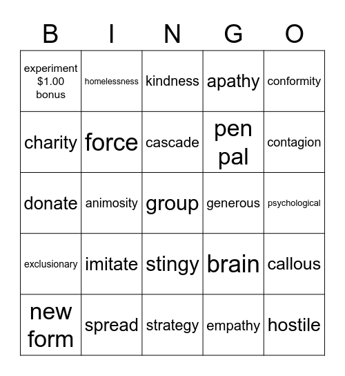 Kindess Contagion Bingo Card