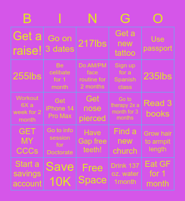 2023 Goals! Bingo Card