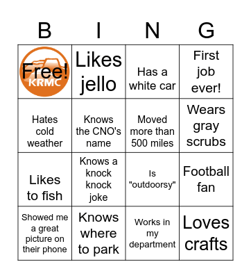 KRMC Ice Breaker Bingo Card