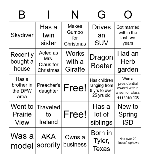 Team Builder Bingo Card