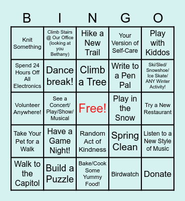 CCLP Wellness BINGO!!! Bingo Card