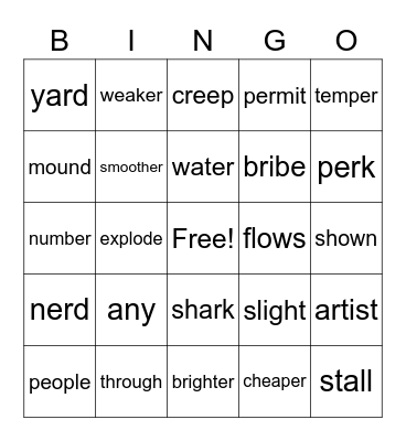 Penny red words & er ar & VT's Bingo Card