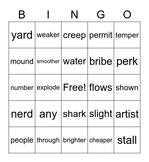 Penny red words & er ar & VT's Bingo Card