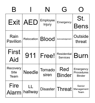 Safety BINGO Card