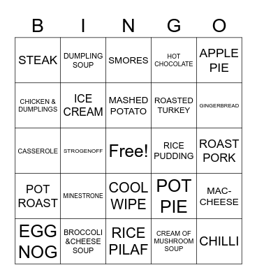 WINTER FOODS Bingo Card