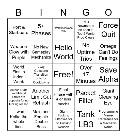 Omega Ultimate Bingo Card