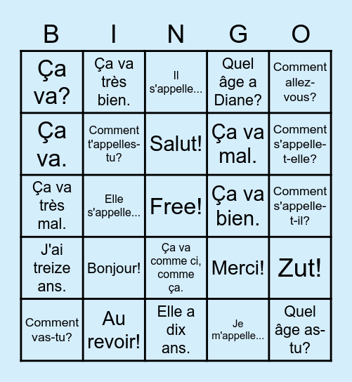 French 1 Unit 1 Terms 1-24 Bingo Card