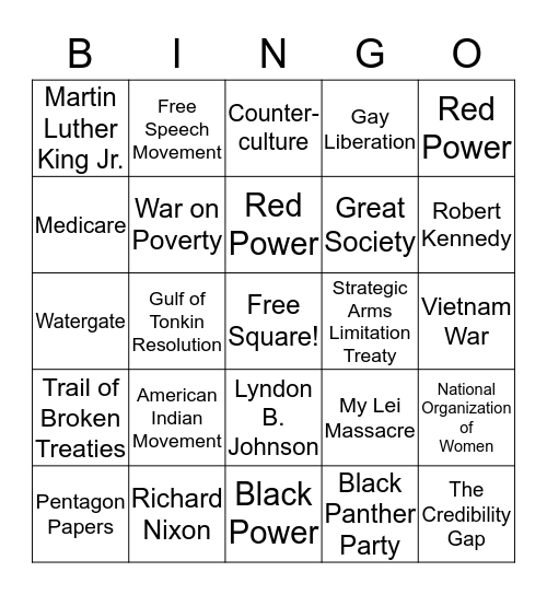 War Abroad, War at Home - Chapter 29 Bingo Card