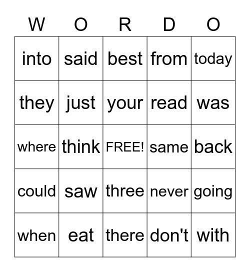 ar, er, ir, or, ur    Words Bingo Card