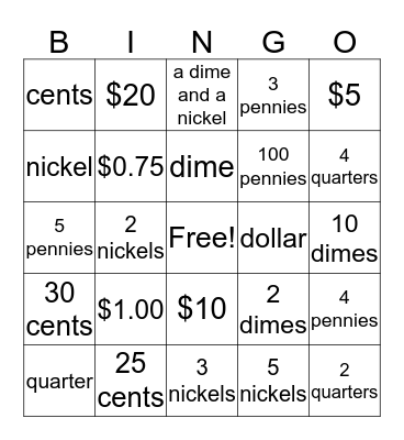 Money Bingo Card