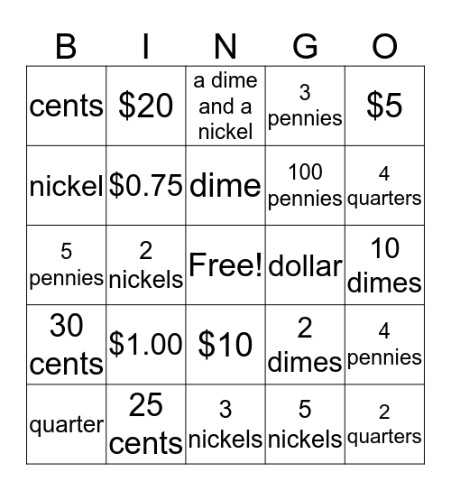 Money Bingo Card