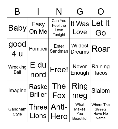 Musikkbingo Card