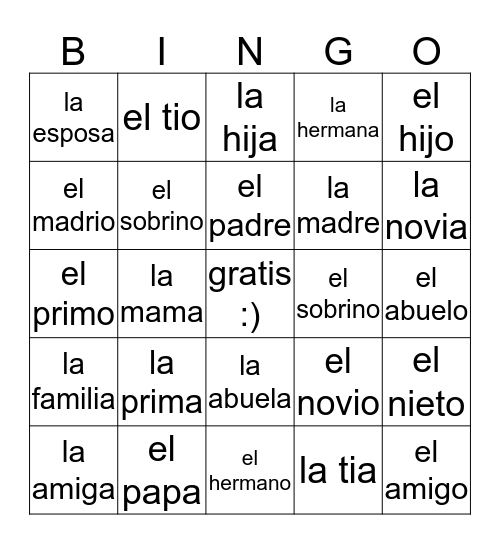 La Familia Bingo Card