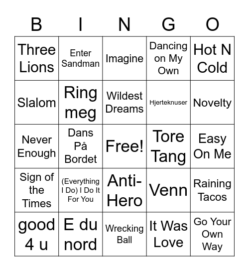 Musikkbingo Card