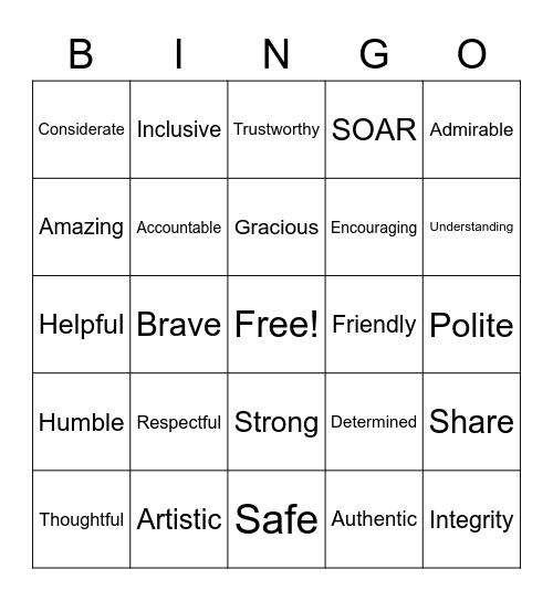 PBIS Friday Bingo Card