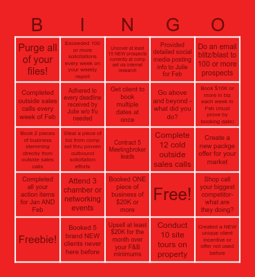 Sales Team Bingo Jan/Feb 2023 (thru 2-28-23) Bingo Card