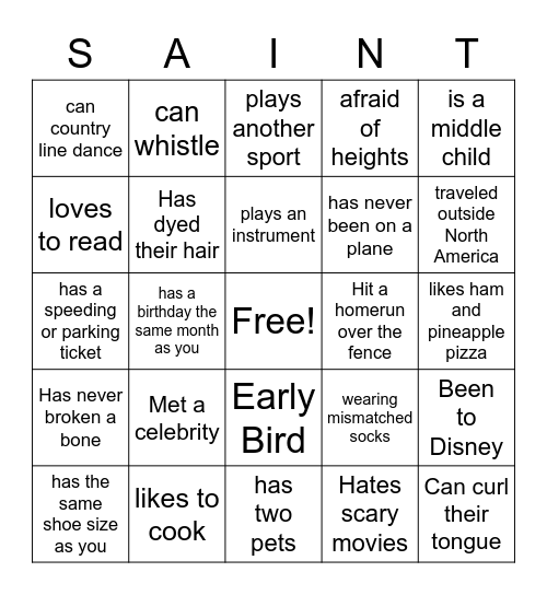 2023 U17AA Saints- Get to you know Bingo! Bingo Card