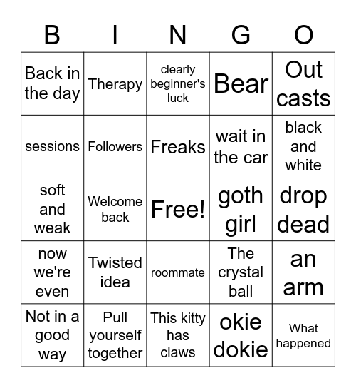 Wednesday Pt 1 Bingo Card