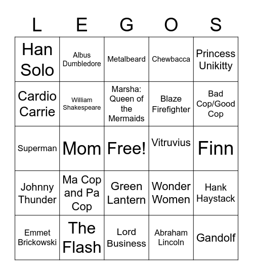 Lego Movie Bingo Card
