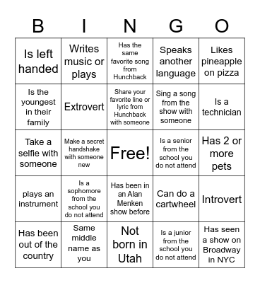 Get to know you! Bingo Card