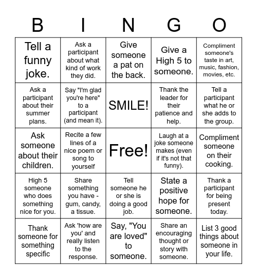 Feel Good Bingo Card