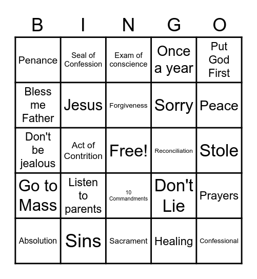 Reconciliation Bingo Card