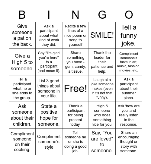 Feel Good Bingo Card