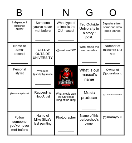 Outside University Bingo Card