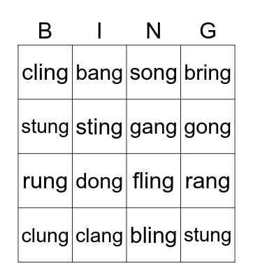 NG Family Words Bingo Card