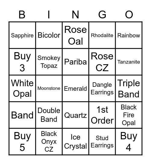 Gemstone Blingo! Bingo Card