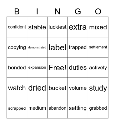 Words of the Day - Wilson Phonics Bingo Card