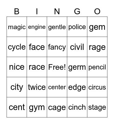 Soft C & G BINGO! Bingo Card