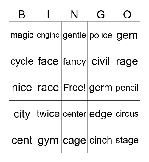 Soft C & G BINGO! Bingo Card