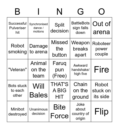 BattleBots Bingo Card