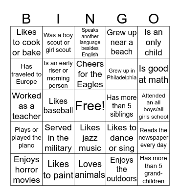 Get to Know You Bingo  Bingo Card