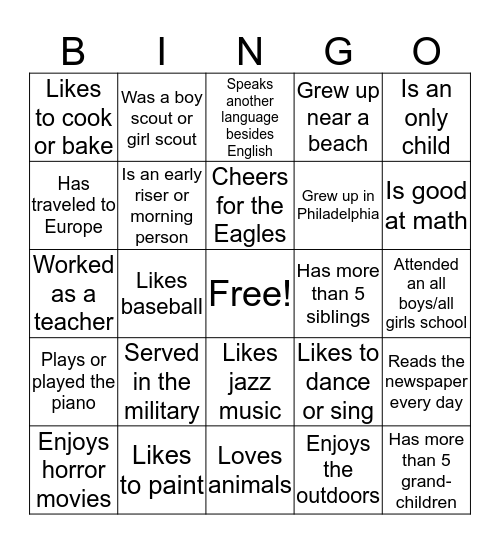Get to Know You Bingo  Bingo Card