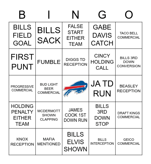 BUFFALO BILLS BINGO Card