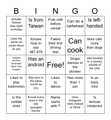 BIO (NOT BIOLOGY) Bingo Card