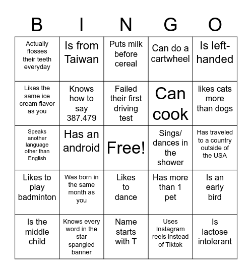 BIO (NOT BIOLOGY) Bingo Card