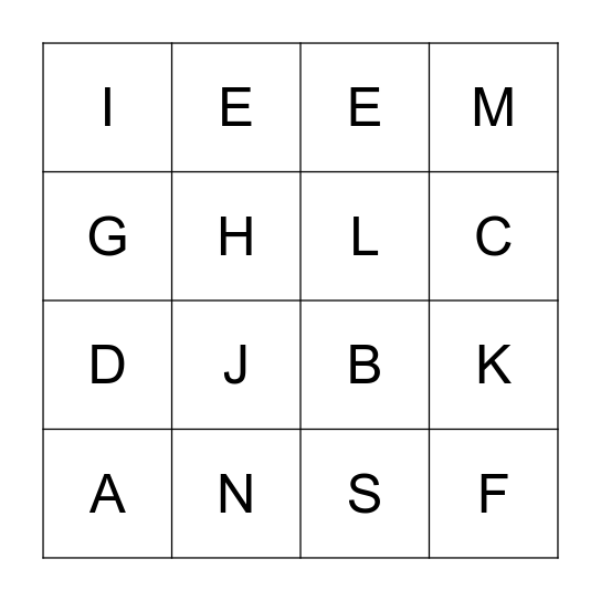 Alphabet Bingo Card