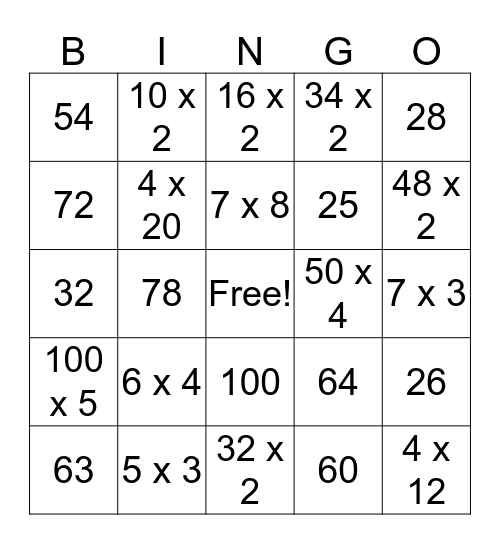 Multiplicative Comparison Bingo Card