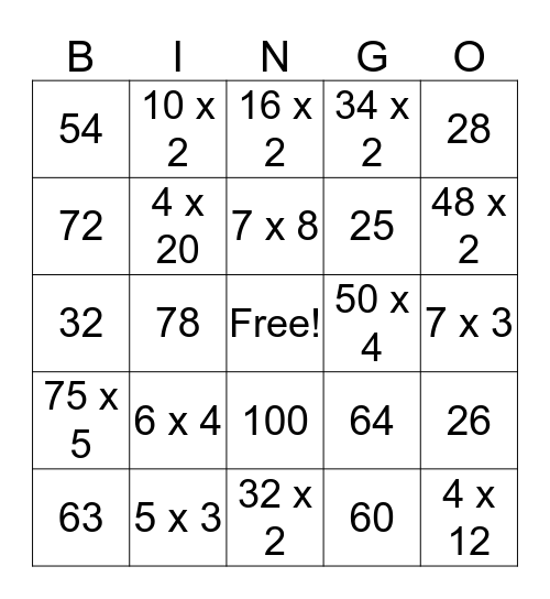 Multiplicative Comparison Bingo Card