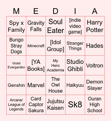 Franchise Bingo Card