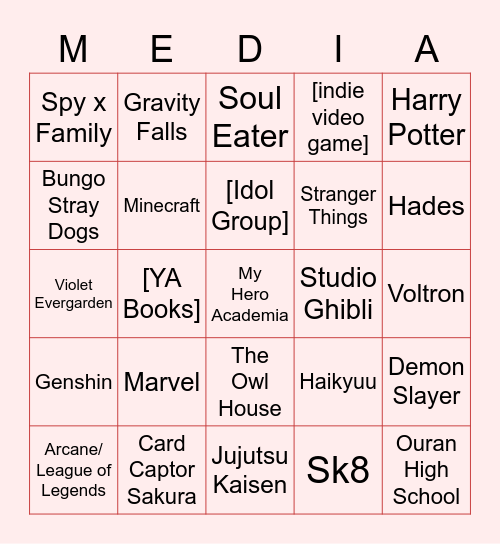 Franchise Bingo Card