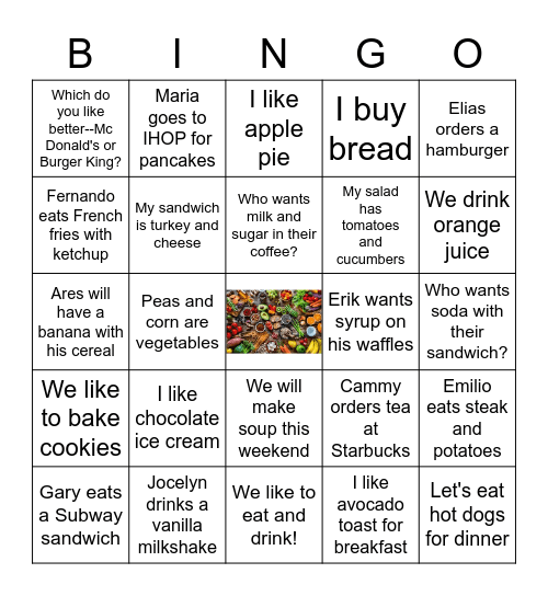 ASL Food Bingo Card