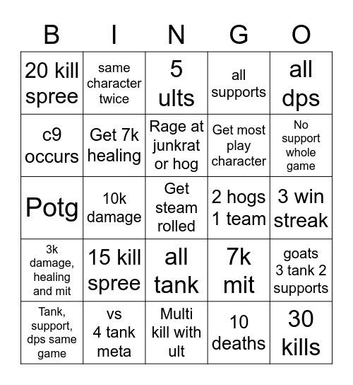 Mystery hero bingo Card