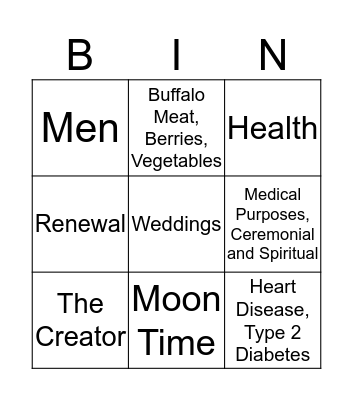 First Nations Bingo Card