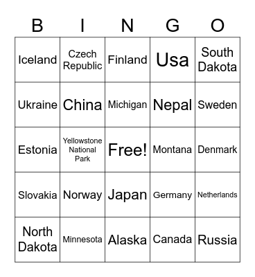 Cold Places Bingo Card