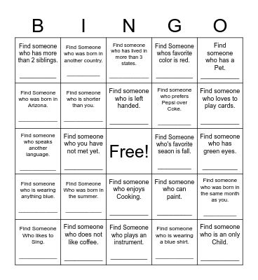 Find Someone Who Bingo Card